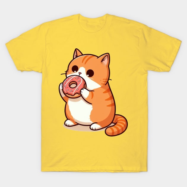 Cat Eating Donut T-Shirt by PetitMuseau